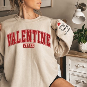Custom Valentine Vibes Sweatshirt, Valentines Day Sweatshirt, Smile Face Sweatshirt, Love Sweatshirt, Valentines Day Sweatshirt for Women image 2