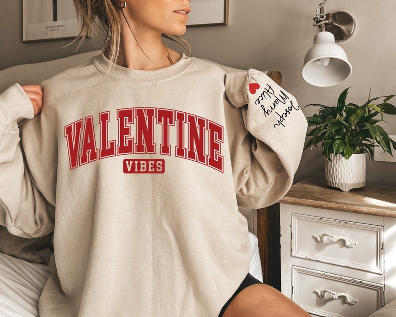 Custom Valentine Vibes Sweatshirt, Valentines Day Sweatshirt, Smile Face Sweatshirt, Love Sweatshirt, Valentines Day Sweatshirt for Women image 2