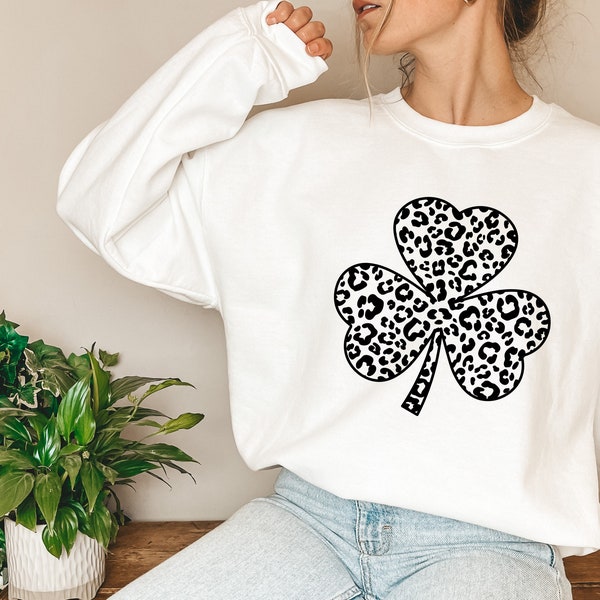 St. Patricks Day Sweatshirt, Leopard Print Shamrock, Women's Saint Paddys Day Outfit, Green Shamrock Sweatshirt, St Pattys Day Sweatshirt