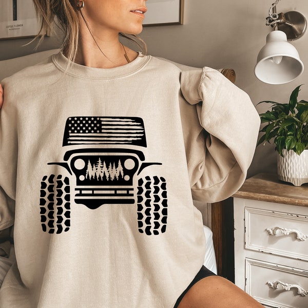 American Offroad Sweatshirt, Offroad forest Sweat, USA Flag Sweat, US Offroad, 4WD offroad Sweatshirt, American Flag, 4wd Flag Usa, gift for