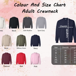 a picture of a long sleeved shirt with the names of different colors and sizes