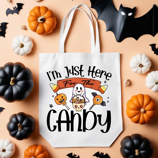 Halloween Tote Bag, I'm Just Here for the Candy Kids Halloween Bag, Halloween Basket Tote Bag, Halloween Tote for Kids, Tote for Halloween