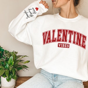 Custom Valentine Vibes Sweatshirt, Valentines Day Sweatshirt, Smile Face Sweatshirt, Love Sweatshirt, Valentines Day Sweatshirt for Women image 1