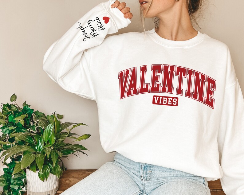 Custom Valentine Vibes Sweatshirt, Valentines Day Sweatshirt, Smile Face Sweatshirt, Love Sweatshirt, Valentines Day Sweatshirt for Women image 1