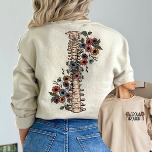 Grow Through It Sweatshirt, Floral Spine Sweatshirt, Motivational Sweatshirts, Positive Saying Sweatshirts, Mental Health Warrior sweatshirt