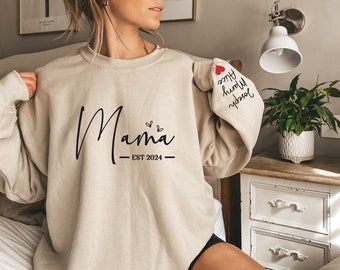 Personalized Mama Sweatshirt With Kids Names. Mama Est. 2024 Sweatshirt, Mom Sweatshirt, Gift for Mom, Mama crewneck, Mama with Kids Names.