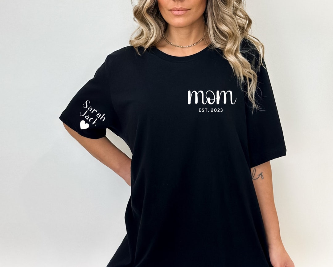 Custom Mom Est With Kids Names and Heart on Sleeve Shirt, Mom Est Shirt ...