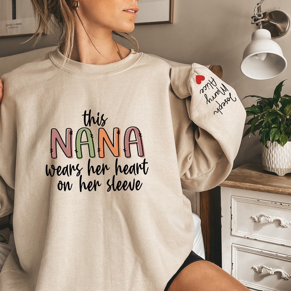 CUSTOM Nana Sweatshirt with Kids Names on Sleeve, Personalized Nana Sweater, Nana Gift from Grandkids, Cute Grandma Shirt, New Grandma Gift