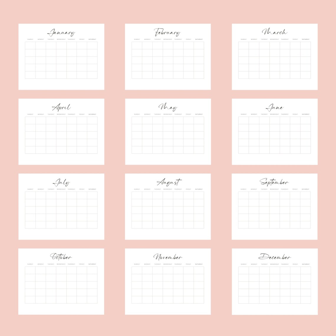 Blank Monthly Calendar Aesthetic Calendar Minimalist Etsy