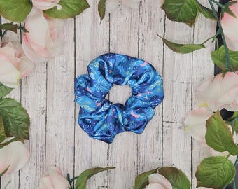 Black Cats and Faeries Satin Scrunchie – Magical Blue Hair Accessory | Soft, No-Crease, Gentle Hold