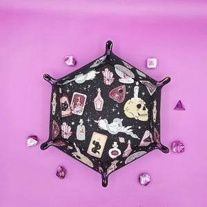 Witchy Dice Tray: Vegan Leather Hexagon Trinket Tray for DnD