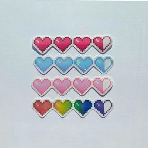 Holographic Sparkle Pixel Heart Sticker – Cute Retro Vinyl Decal, Glitter Finish, Gamer Aesthetic, Waterproof, Choose Your Color