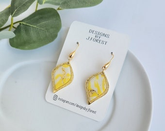 Summer Polymer Clay Earrings, Teardrop Earrings, Yellow Jewelry, Bold earrings