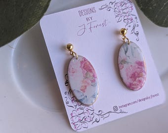 Floral teardrop earrings, Polymer clay earrings, Summer earrings, Spring Earrings