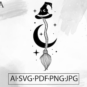 Witch Broom and moon SVG Celestial Witchy Gothic mystical magic Witchcraft - Instant Digital Download cut file ai svg eps png pdf cricut