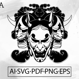 Japanese Hannya Demon Masks SVG samurai Warrior Oni Mask Asian art Tattoo ink - Instant Digital Download cut file ai svg eps png pdf cricut