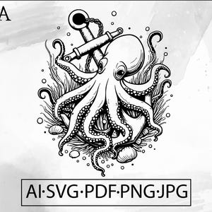 Octopus Anchor Nautical Design: Sea Monster Kraken SVG (Digital Download)