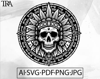 Aztec Skull SVG: Warrior Chief Circle Design (Digital Download)