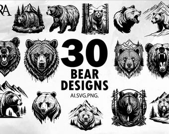 Grizzly Bear SVG Bundle: Forest Animal Designs (Digital Download)