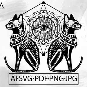 Egyptian Sphynx Cat Third Eye SVG: Mystic Tattoo Design (Digital Download)