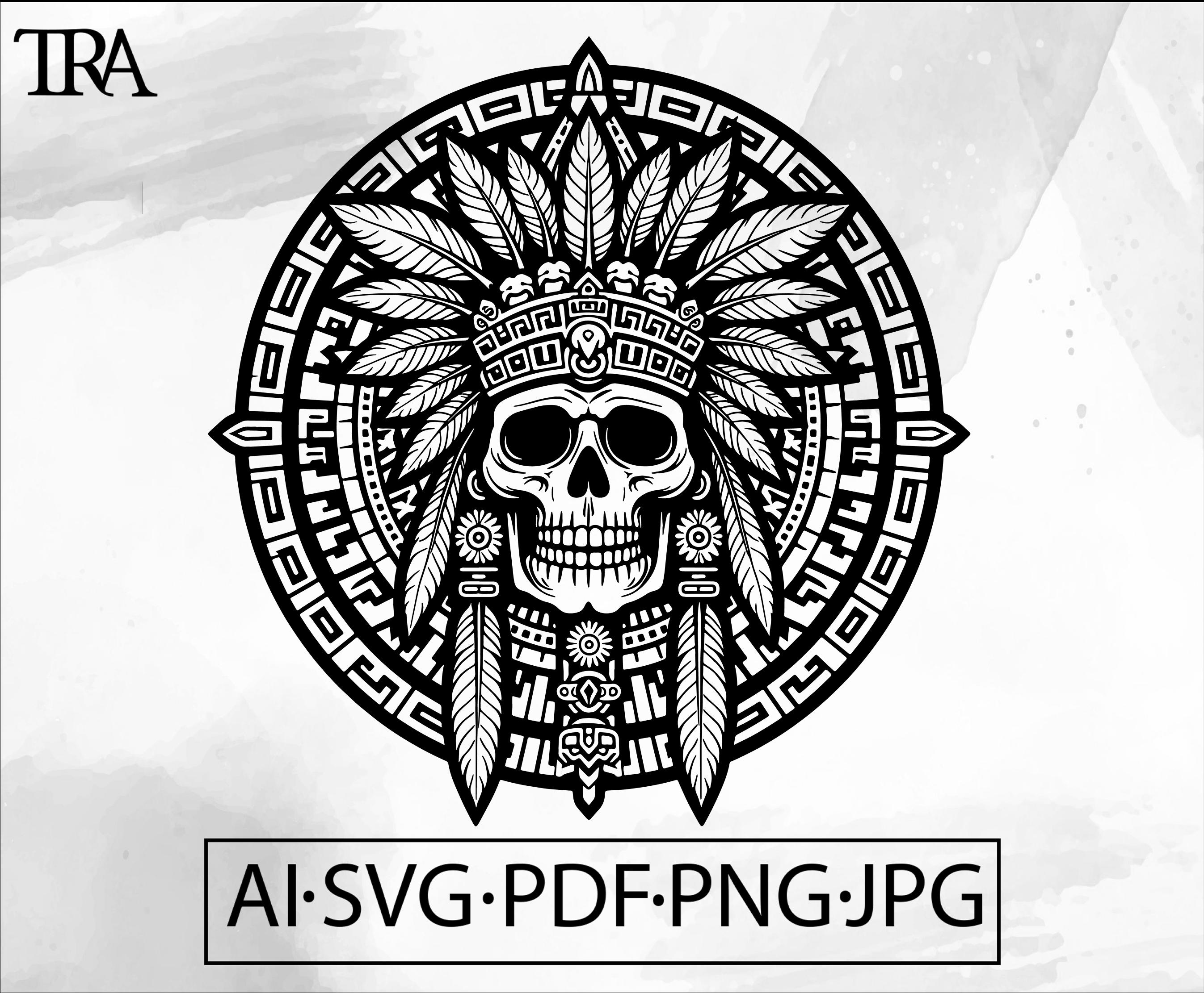Aztec Skull SVG: Warrior Chief, Native American Design (digital ...