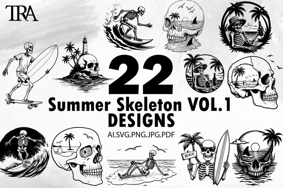 Summer Skull SVG Bundle: Beach Skeleton Designs (digital Download ...