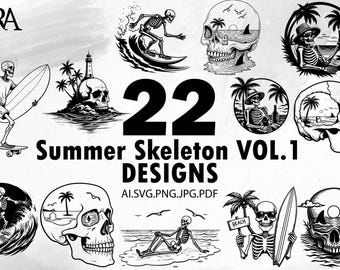 Summer Skull SVG Bundle: Beach Skeleton Designs (Digital Download)