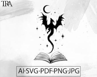 Drache aus Buch SVG: Fantasy Vierte Flügel Design (Digitaler Download)
