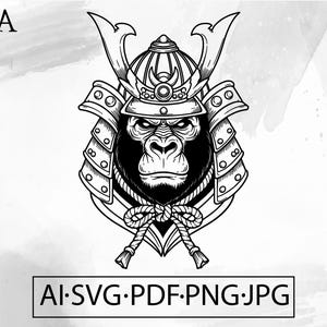 Gorilla Samurai SVG animal samurai Warrior helmet Hannya Mask Japanese tattoo Oni Mask - Instant Digital Download ai svg jpg png pdf cricut