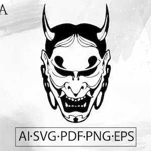 Hannya Demon Mask SVG samurai Japanese Warrior Oni Mask Asian art Tattoo ink - Instant Digital Download cut file ai svg eps png pdf cricut