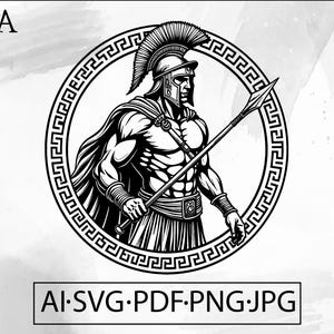 Spartan Warrior Helmet SVG: Gladiator Roman Meander (Digital Download)