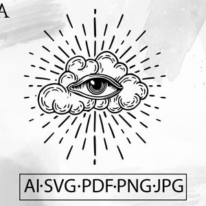 All Seeing Eye Cloud Tattoo Design: Spiritual Illuminati SVG (Digital Download)