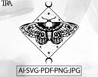 Death Moth Geo Moon SVG bruja mística Celestial Witchy Witchcraft tatuaje - Descarga digital instantánea ai svg eps png pdf cricut