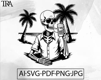 Summer Skull Beer SVG: Beach Skeleton Graphic (Digital Download)