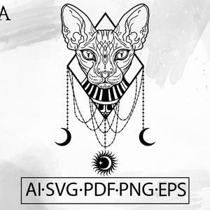 Sphynx Cat SVG Celestial Witchy Mystic gothic magic tattoo witchcraft goth ink - Instant Digital Download cut file ai svg eps png pdf cricut