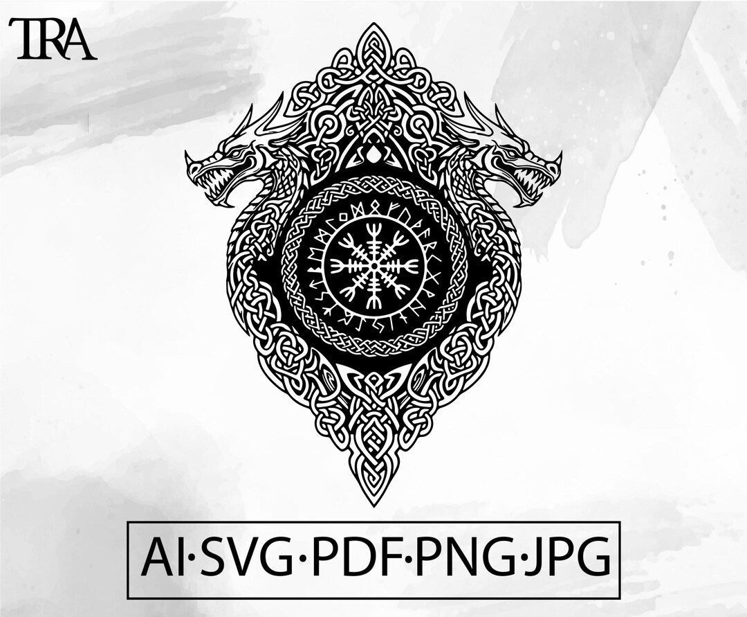 Dragon Vegvisir SVG Viking Compass Celtic Rune Norse Sacred Tattoo ...
