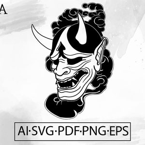 Hannya Demon Mask SVG Japanese Tattoo samurai Warrior Oni Mask Asian art ink - Instant Digital Download cut file ai svg eps png pdf cricut