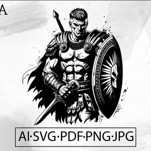 Spartan Warrior SVG: Gladiator Rome Knight Design (Digital Download)