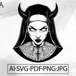 Undead Evil Nun SVG: Gothic Horror Tattoo Design (Digital Download