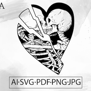 Skeletons in Love SVG flash tattoo goth mystical Horror Gothic ink Skull heart- Instant Digital Download cut file ai svg eps png pdf cricut