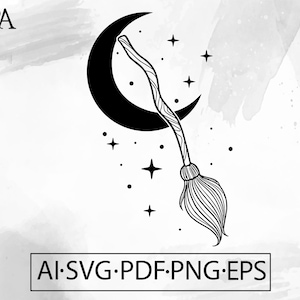 Witch Broom Celestial moon SVG Witchy Gothic Goth mystical magic Witchcraft - Instant Digital Download cut file ai svg eps png pdf cricut
