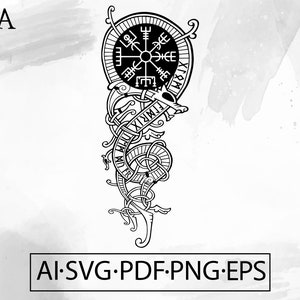 Celtic Vegvisir Dragon Knotwork: Viking Norse Tattoo (Digital Download)