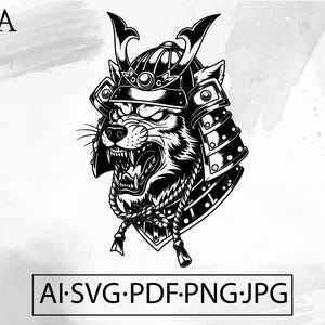 Samurai Wolf SVG animal samurai Warrior helmet Hannya Mask Japanese tattoo Oni Mask - Instant Digital Download ai svg jpg png pdf cricut