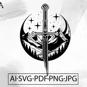 Narsil Sword with Mountain landscape SVG lord of the ring Celestial mystical magic - Instant Digital Download file ai svg eps png pdf cricut