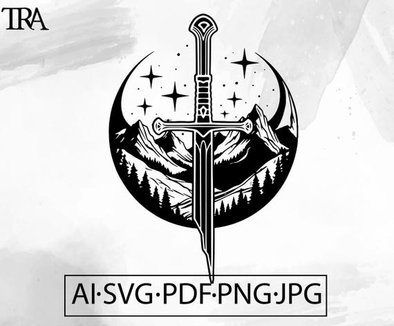 Narsil Sword Mountain Landscape SVG: Lord of the Rings (Digital Download)