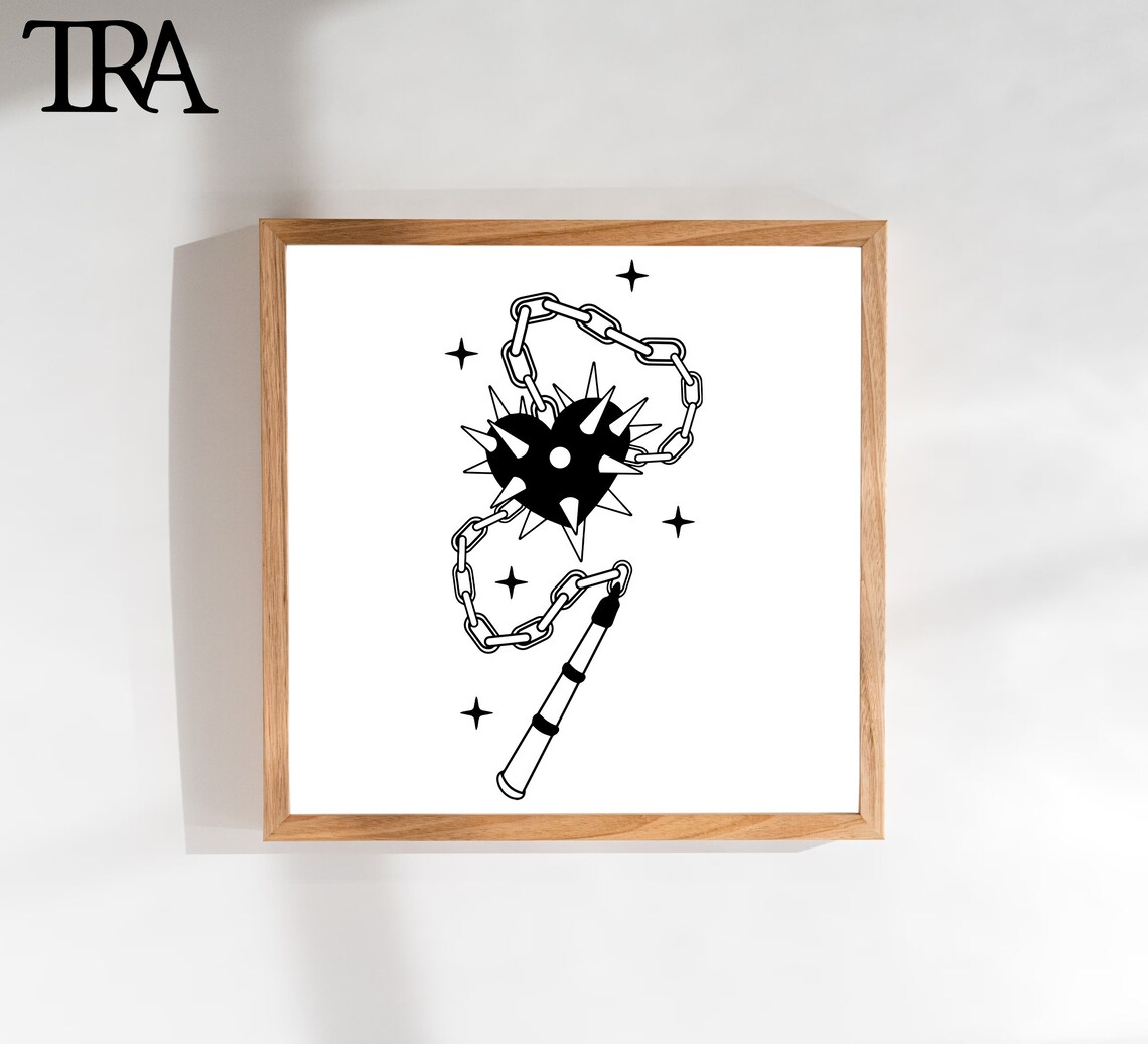 Heart Shape Mace SVG Flail Flash Tattoo Medieval Weapon Mystical Goth