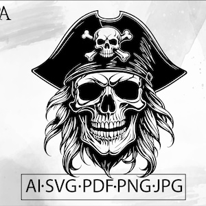 Pirate skull Captain Head  SVG Pirate Skull and Crossbones pirate skeleton tattoo - Instant Digital Download  ai svg jpg png pdf cricut