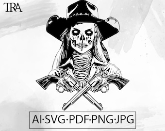 Skeleton Cowgirl SVG: Undead Wild West Cut File (Digital Download)