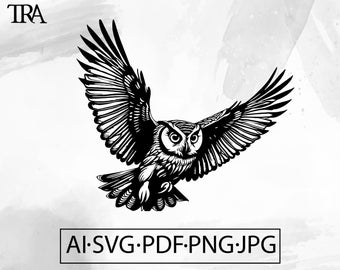 Flying Owl Silhouette SVG: Forest Animal Clipart (Digital Download)