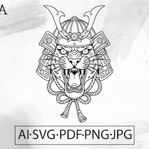 Samurai panther Warrior SVG animal samurai Mask helmet tattoo Hannya Mask Japanese Oni - Instant Digital Download ai svg jpg png pdf cricut